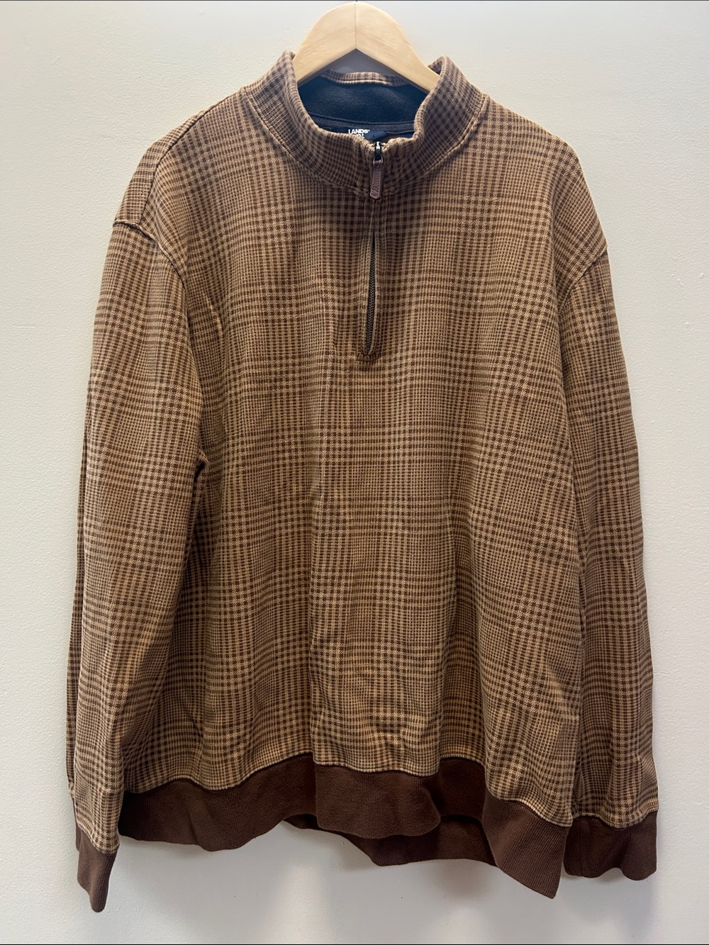 Men’s Lands End Brown Plaid Quarter Zip